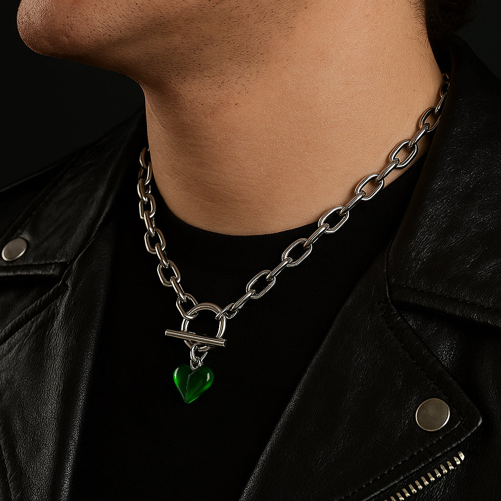 CarrieAway Glass Verdant – Green Glass Heart Necklace