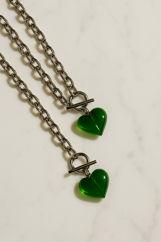 CarrieAway Glass Verdant – Green Glass Heart Necklace