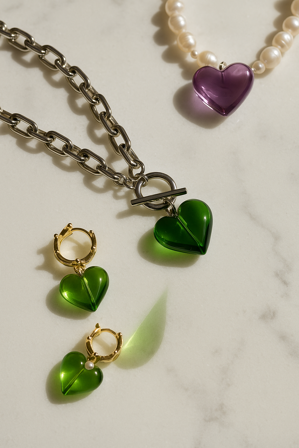 CarrieAway Glass Verdant – Green Glass Heart Necklace
